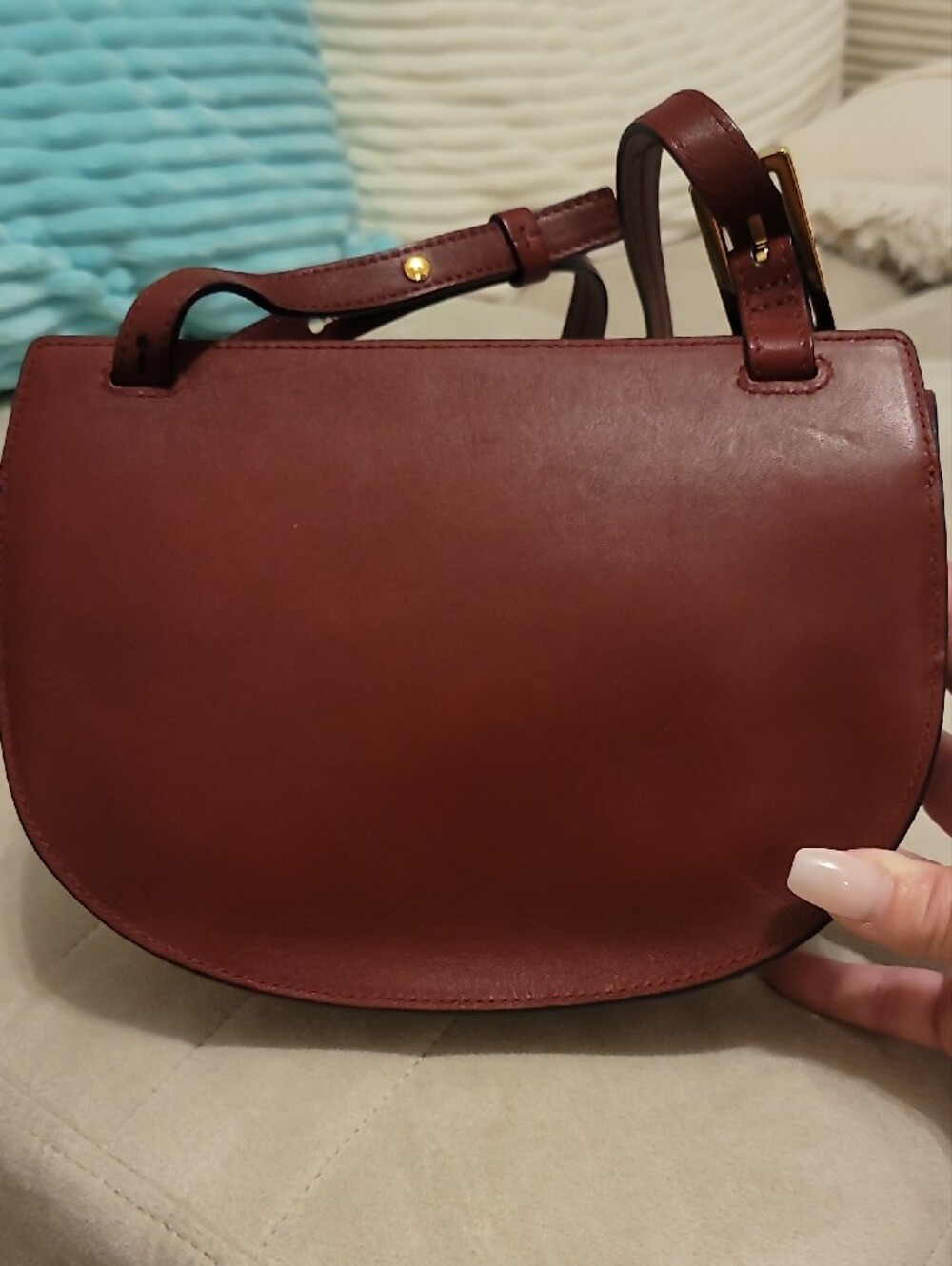 Chloé Georgia Saddle Bag In Burgundy - Picture 7 of 10